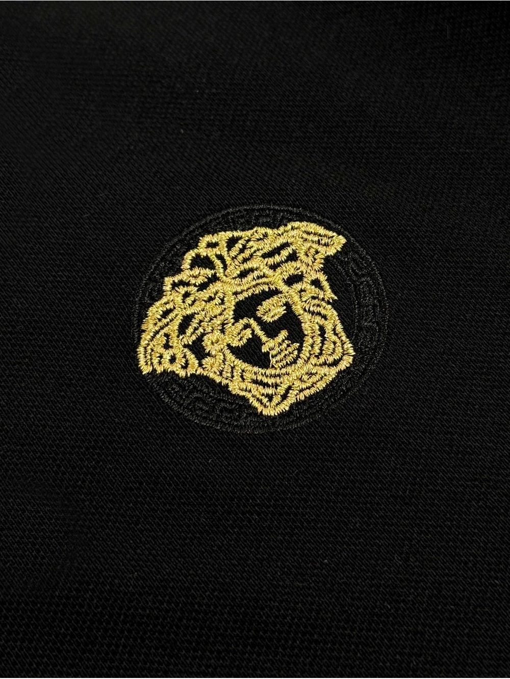 Versace Black Polo with Cream Geometric Collar and Gold Medusa Emblem - Picture 6 of 6